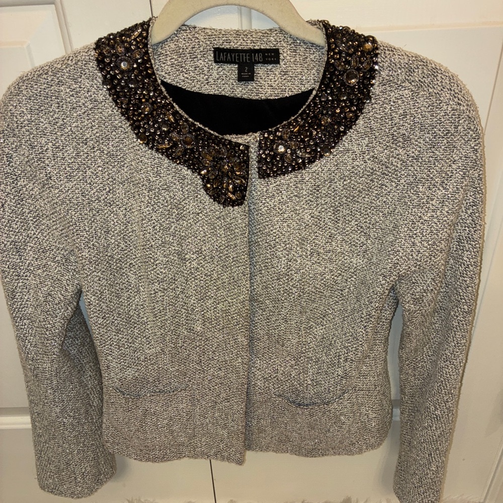 Lafayette 148 New York Cream Beaded Women's Blazer